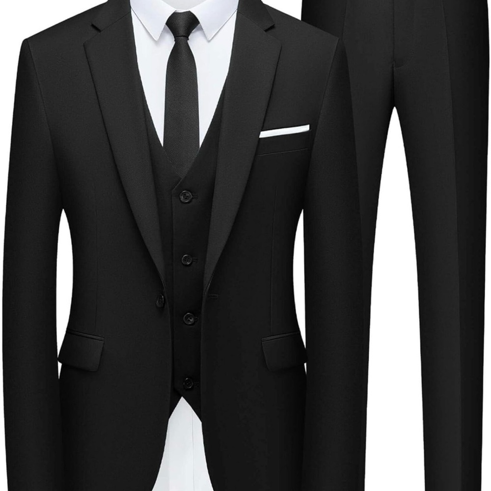 Men's Black Three-Piece Tailored Suit - Classic Formal Wear NEW
